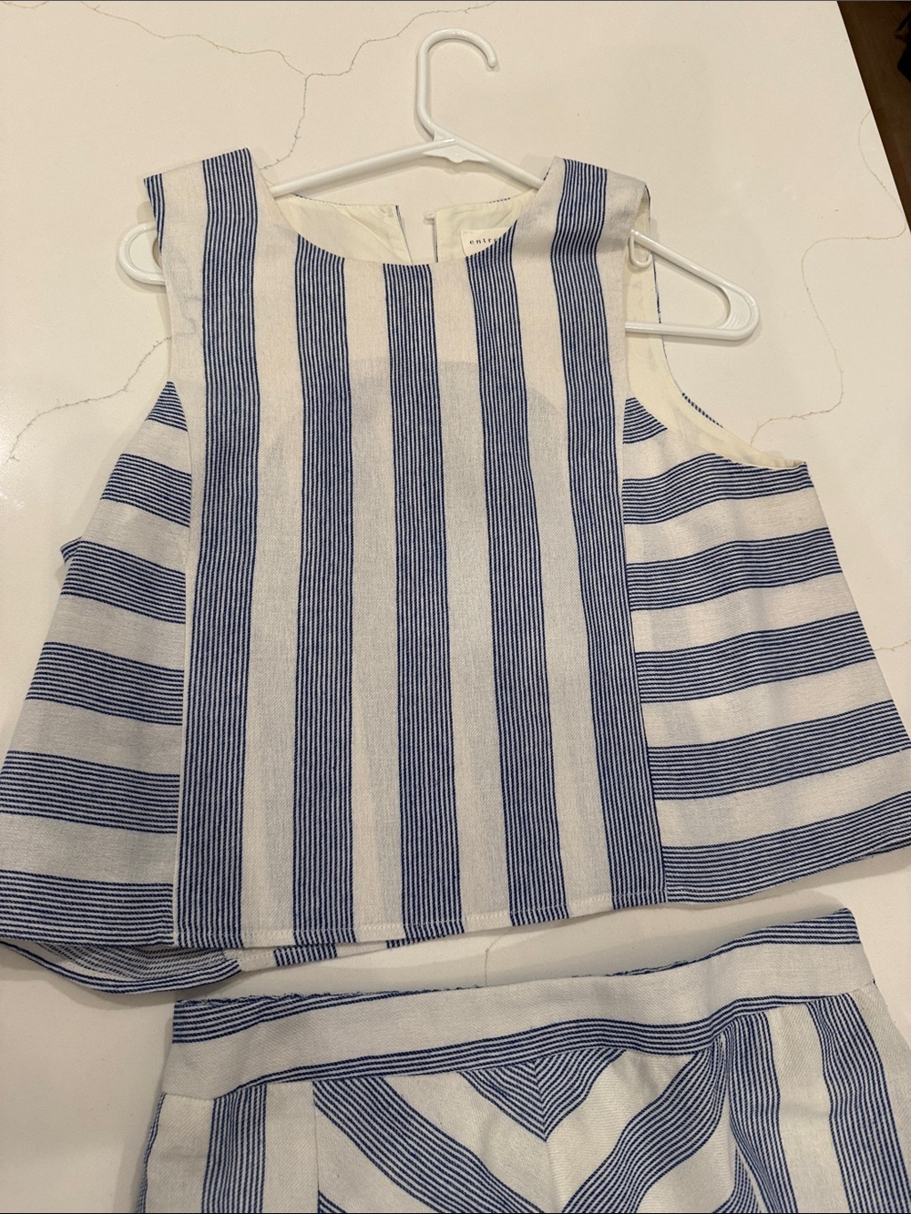 entro Blue and White Striped Two-Piece Set cropped top with high waisted skirt! - Picture 3 of 5
